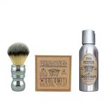 Set after shave Saponificio Dolomiti, săpun Dolmiti și pămătuf sintetic Razo Rock Chrome