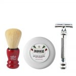 Set aparat de ras Parker 99R, săpun de bărbierit Proraso și pămătuf Omega roșu S10108
