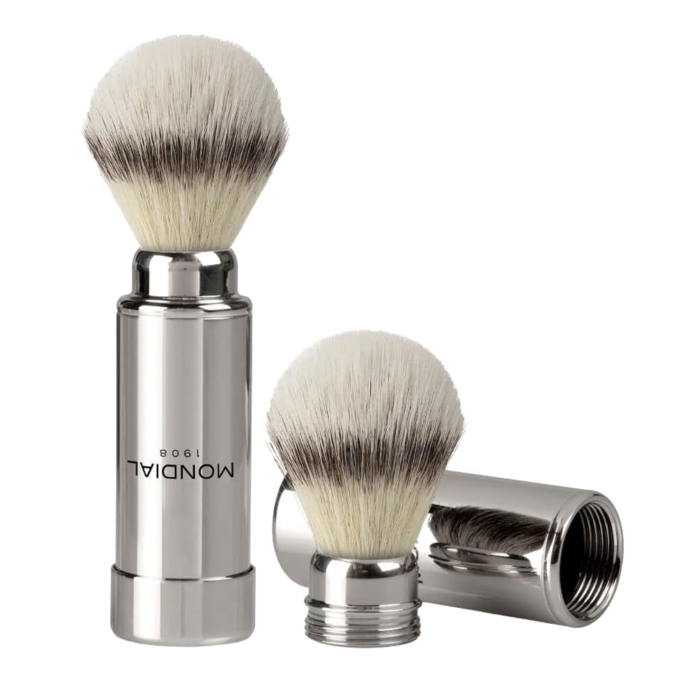 Set de ras de călătorie Mondial cu pămătuf EcoSilvertip, aparat de ras și etui din piele neagră 2 Set de ras de călătorie Mondial cu pămătuf EcoSilvertip, aparat de ras și etui din piele neagră
